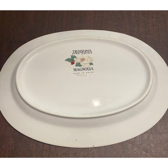 Tienshan Fine China Magnolia 14” Oval Serving Platter Floral Pinecone Vintage - Picture 2 of 3